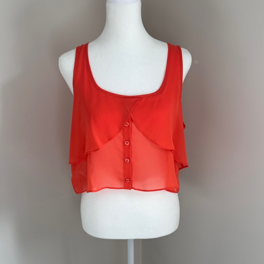 Chic BCBG Orange Sleeveless Button-Up Top